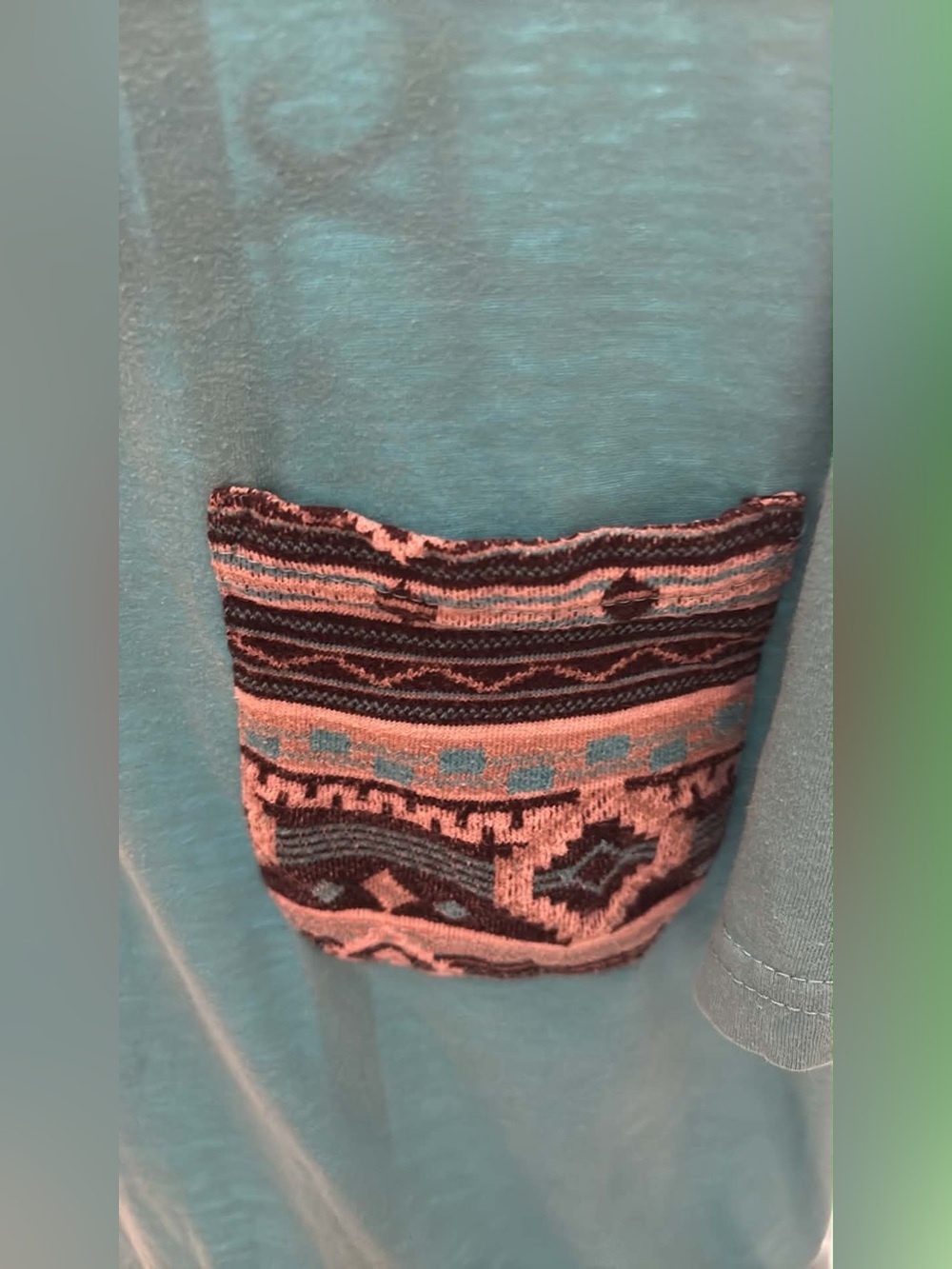 Teal Crewneck with Patterned Knit Pocket